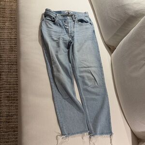 Re/Done Women's Light Blue High-Rise Straight Jeans with Button Fly